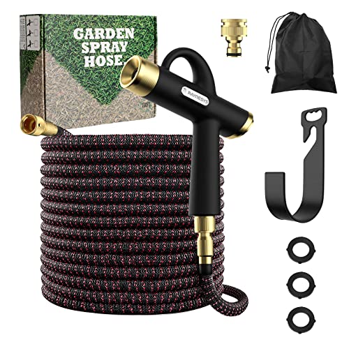 Raynesys Tuyau d'arrosage extensible de 30 m, buse de pulvérisation améliorée avec tuyau d'arrosage flexible en latex à 3 couches, anti-fuite et léger, noir Cover