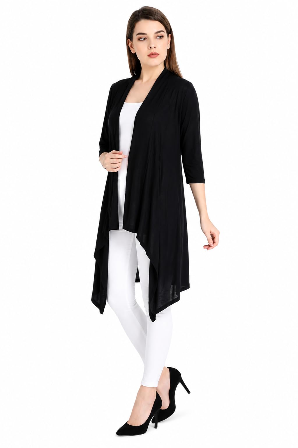 Women's Long Georgette Shrug, Navy Blue, Longline Layering Jacket, Sheer Lightweight Cover Up, Western Casual Office Wear-picture-30