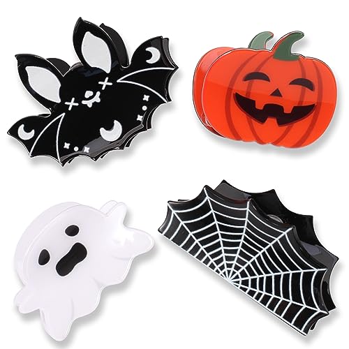 Halloween Hair Clips for Women Girls Cute Bat Spider Web Hair Claw Clips Strong Hold Non Slip Pumpkin Ghost Hair Clip Hair Grips Halloween Gifts Hair Accessories 4PCS