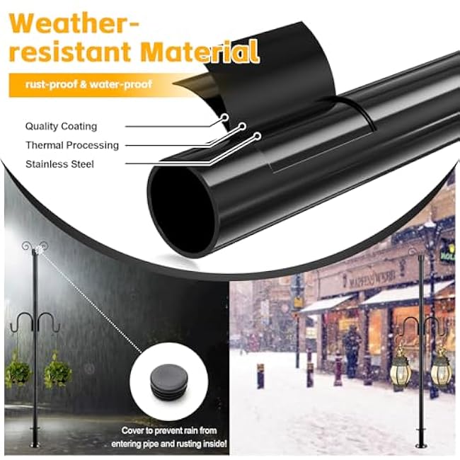 String Light Poles for Outside, 10FT Heavy Duty Outdoor String Light Pole Stand with Shepherd Hooks for Wood Deck Concrete Patio Garden Backyard Wedding Party Bird Feeder Lanterns Flower Basket 1PC