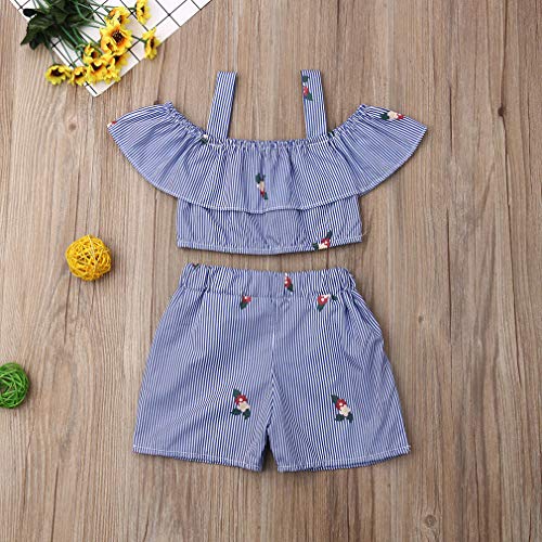 Gaono azul Conjunto de 2 peças de roupas infantis para bebês meninas com ombros de fora e calça saia