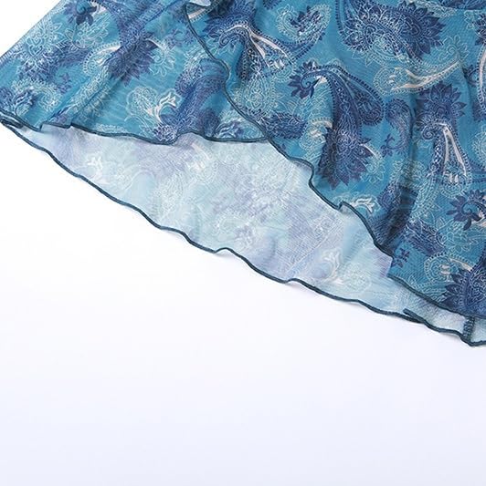 Women's Retro Printed Halter Top,Mesh Pleated Strappy Neck,Stylish Sleeveless Slim Top Base Layer3