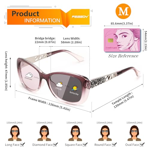 FEISEDY Polarized Women Sunglasses Retro Shades Photochromic Lens Sparkling Crystal Sunglasses UV400 Protection B01444