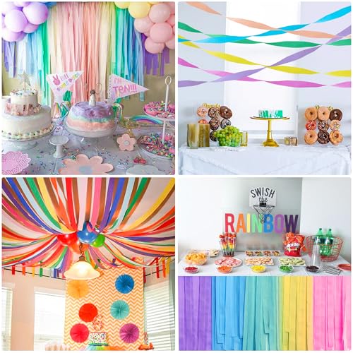 Image of Pastel Rainbow Crepe Paper Streamers Party Decorations, 6 Rolls, 738 Ft