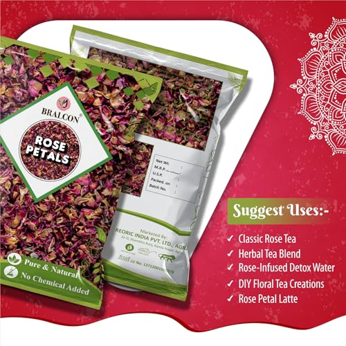 Image of BRALCON Rose Petals 100 gm | 100% Pure & Natural Sun Dried Rose Flowers Petal (Gulab Patti) | Edible for Herbal Tea /Hair & Skin Care /Toppings for Indian Sweets /Boost Immunity