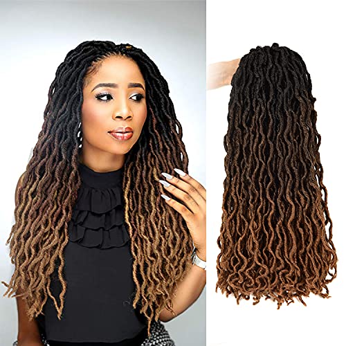 6Pcs/Lot Nu Locs Crochet Hair 18 Inch Curly Wavy Goddess Locs Twist Braiding Hair Curly Faux Locs African Roots Wavy Crochet Braid Synthetic Fiber Hair Extensions(1B/4/30#)