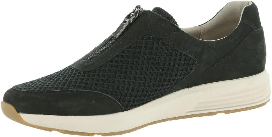 Rockport Women's Trustride Center Zip Sneaker, Black Nubuck/Textile, 11 Narrow