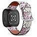 CJBROES Replacement Leather Watch Band, Compatible with Fitbit Versa 3 and Fitbit Sense of Wristband Bracelet Accessory - Floral Flowers Watercolor