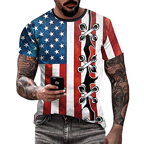 Eciodci Camicie bandiera americana USA bandiera USA patriottica 4 luglio T shirt per uomo girocollo Tees manica corta, Blu/Rosso 1, M