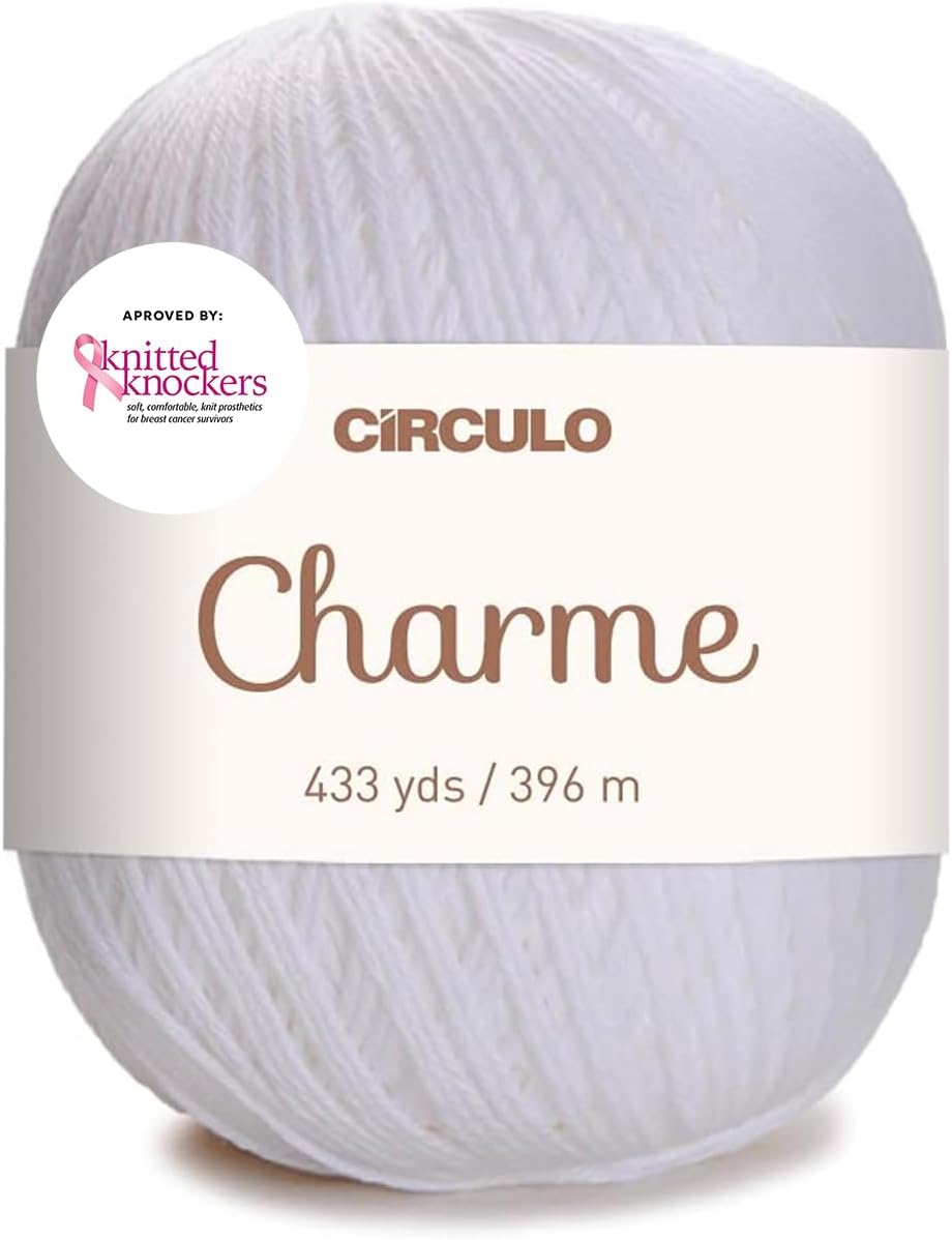 CIRCULO Charme Yarn Pack, 1299 yds for Knitting & Crochet, 3 Balls of 100% Mercerized Brazilian Virgin Cotton, Soft Sport Weight, Color 8176 - Off-White