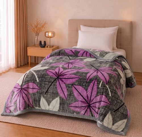 Image of BSB HOME 280 GSM Micromink Blanket, 2.5 Kg Premium Soft Warm Cozy Blanket, Plush Floral Printed Winter Blanket for Single Bed, Ultra Soft Comfortable Bedding,60 x 88 Inches(152 x 220cm)-Orchid Purple