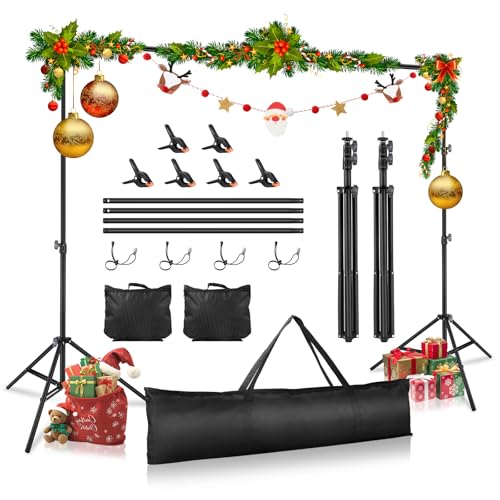 Backdrop Stand 10x7ft(WxH) Photo Studio Adjustable Backdrop Stand Kit Photography Backdrops with 4 Crossbars, 6 Clamps, 4 Spring Clip, 2 Sandbags and Carry Bag for Parties/Wedding/Photography