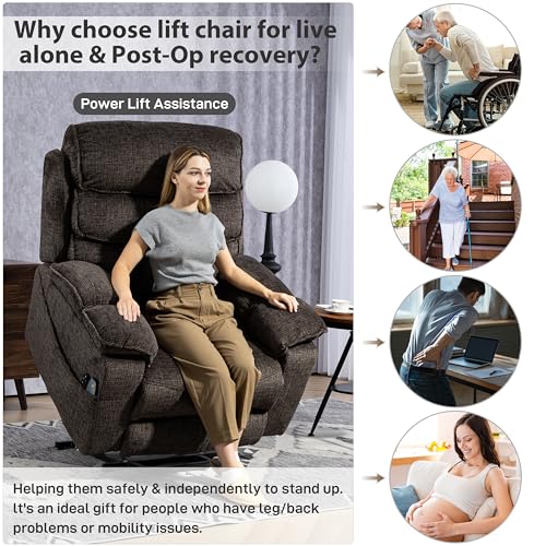 27in Extra Wide Power Lift Recliner Chair for Big Tall with Extended Footrest Heat Massage, Oversized Electric Lift Recliner Chairs for Adults Elderly Seniors, Arm Storage & Cup Holders