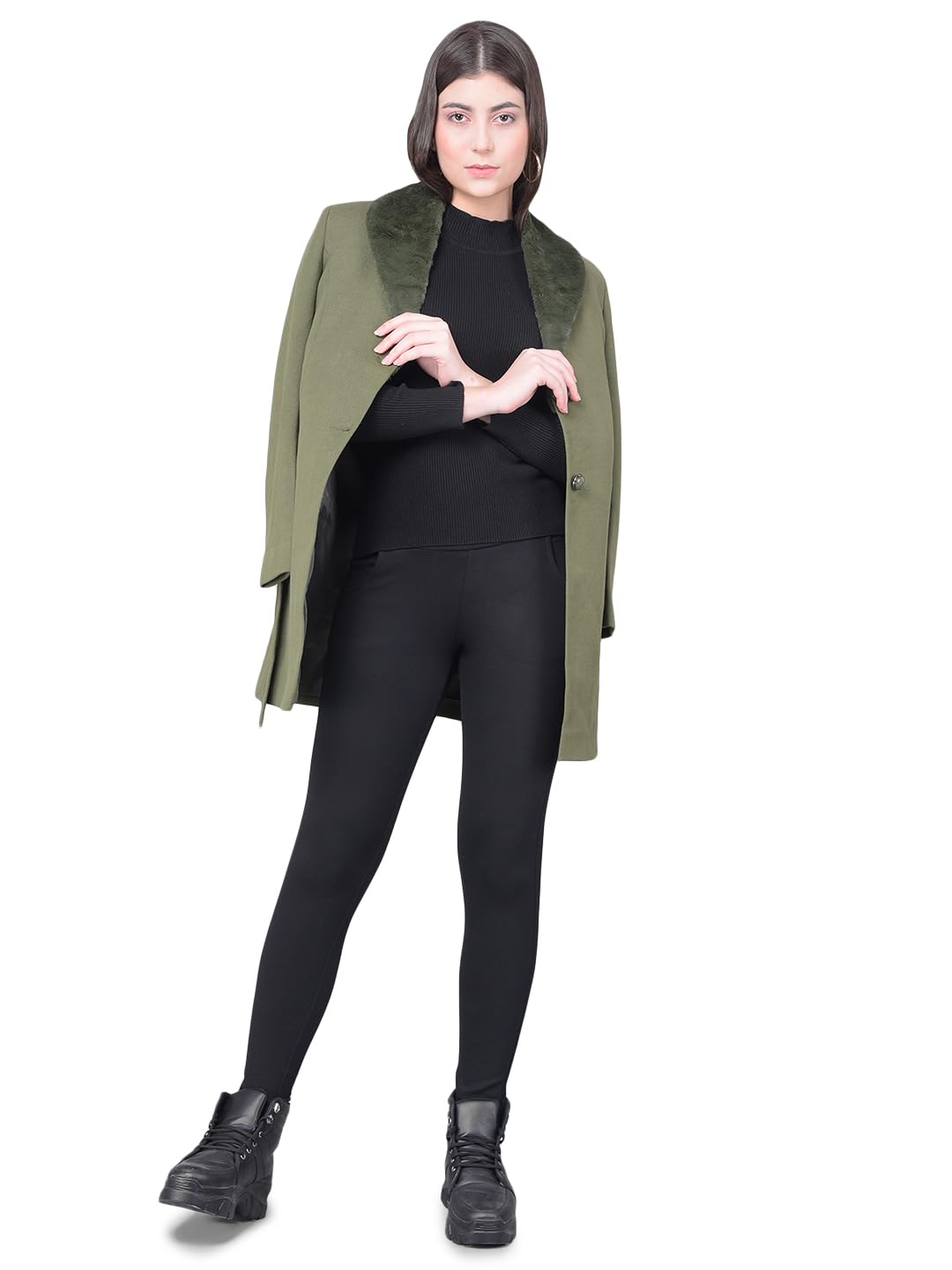 crimsoune club Women's Olive Single Breasted Tranch Coat-picture-40