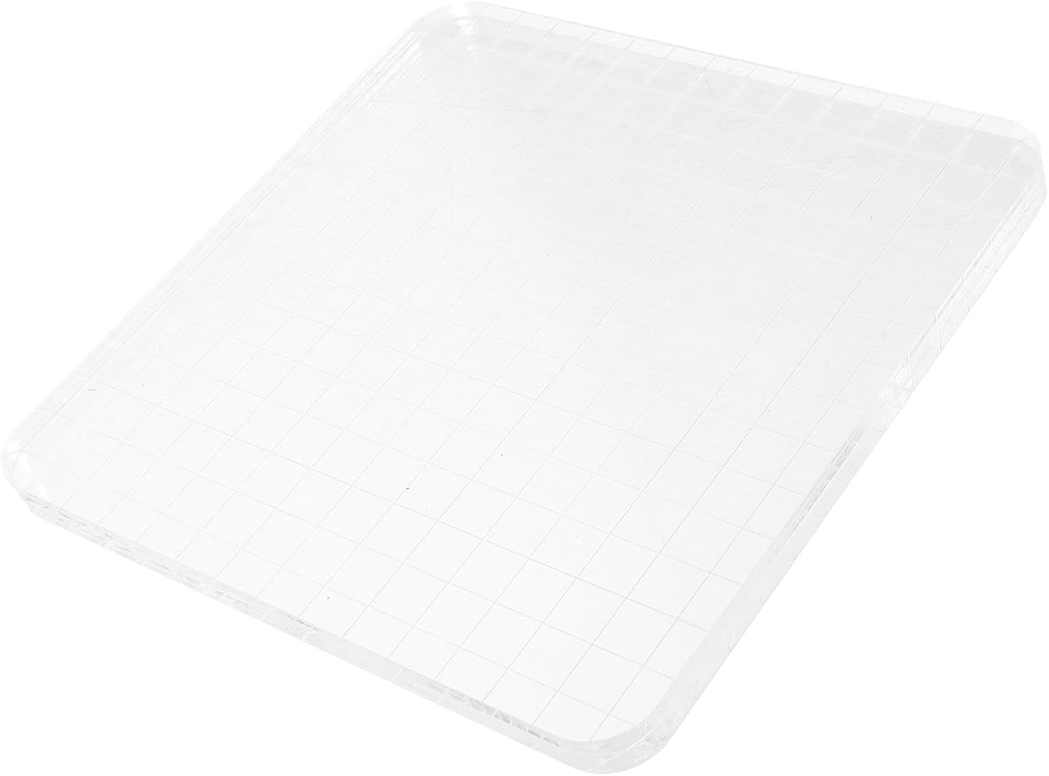 POPETPOP Acrylic Stamp Block with Grid Lines 15x15x1cm, Seal Stamp Board for Scrapbooking and DIY Stamping Tools