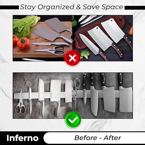 Image of INFERNO 12 Inch Magnetic Knife Strip - Heavy-Duty Wall Mount Knife Holder, No Drill Adhesive, Multi-Purpose Kitchen Organizer