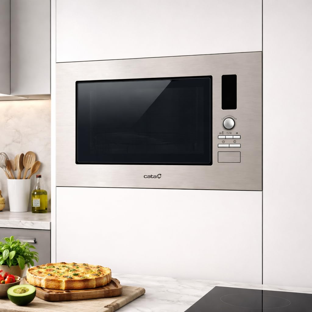 Cata MC 20 D X - Microonde da incasso, 20 litri, 60 cm, grill, 7 livelli di potenza, in acciaio inox, grigio