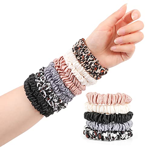 Image of Hair Ties Silk Satin Scrunchies - Small Mini Scrunchy for Women Thick Hair Accessories Cute Soft No Slip Hair Elastics Ponytail Holder for Curly Hair No Damage Hairties Gift for Girls