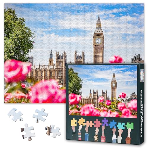 Puzzle da 1000 pezzi Big Ben Palace of Westminster London Flower Garden Vista panoramica British Landmark Puzzle per adulti regalo 60 x 50 cm Puzzle da 1000 pezzi Big Ben Palace of Westminster London Flower Garden Vista panoramica British Landmark Puzzle per adulti regalo 60 x 50 cm