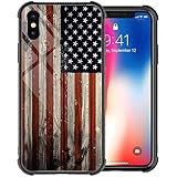 iPhone XR Case,Red Wood American Flag iPhone XR Case for Men Boy, Tempered Glass Back Pattern with Soft TPU Bumper Case for Apple iPhone XR Cases 6.1-inch Red Wood USA Flag