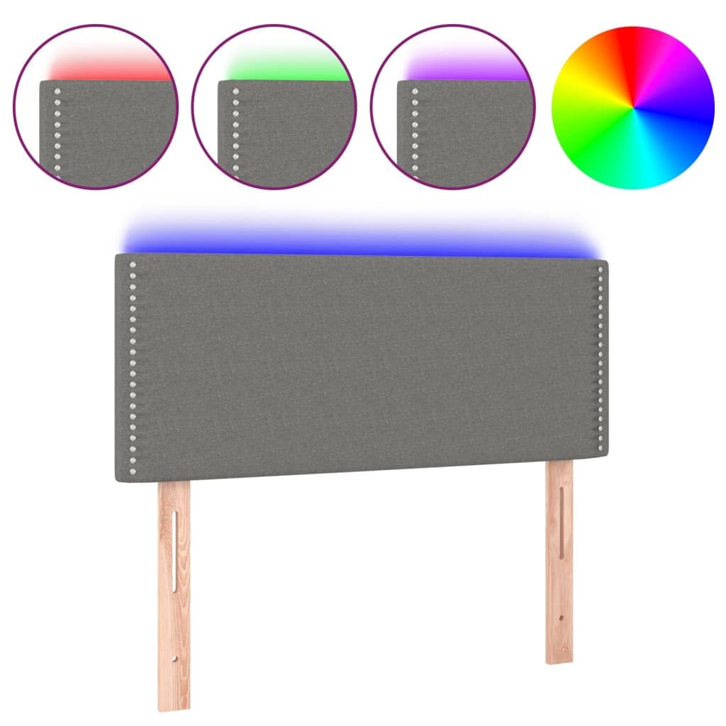 Testiera del letto a LED, grigio scuro, 90x5x78/88 cm, tessuto, con altezza regolabile e striscia LED per il taglio, fornisce supporto per la schiena durante la lettura.