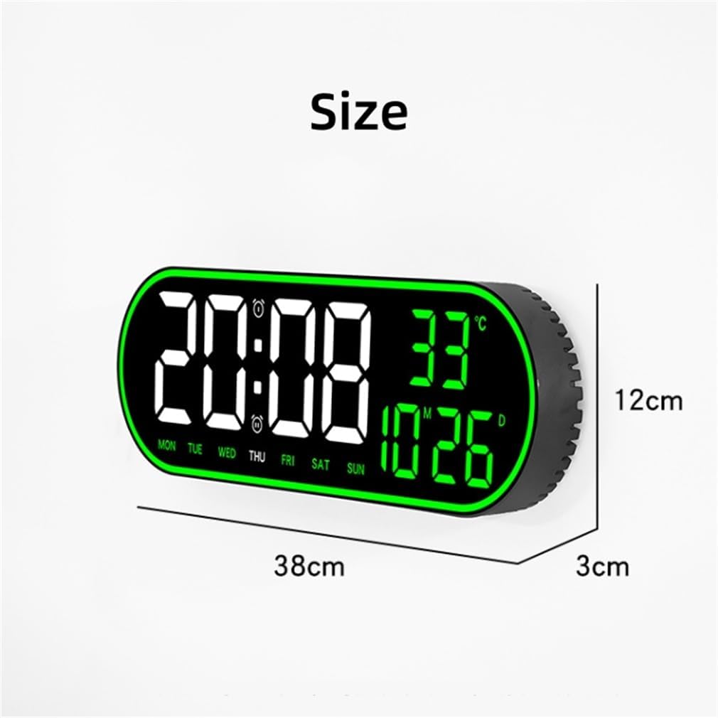 Blue, Electronic Clock Stereo Digital Display, LED Electronic Date Temp Display Wall Electric Clocks, Date Display and Multi-Coloured Bezel, for Bedroom Home