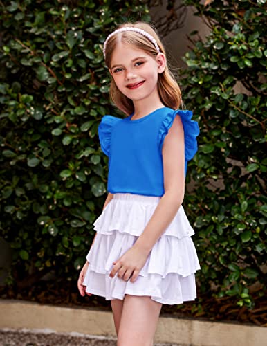 Girls T Shirts Ruffle Shrit Plain Blank Tank Tops Short Sleeve Cotton Tshirts Basic Blouse 3T-10Years3