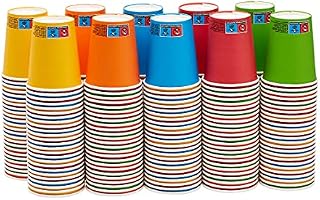 Amazon Basics Disposable & Compostable Party Cup 473 ml 100 Pieces (Red/Yellow/Blue/Orange/Green)