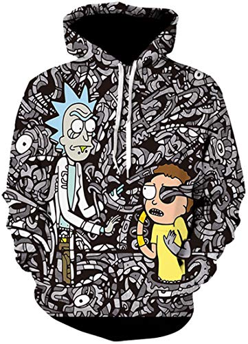 Herren Kapuzenpullover Cartoon 3D Druck Grafisches Pullover Langarm Sweatshirt Mit Taschen (Schwarz,M)