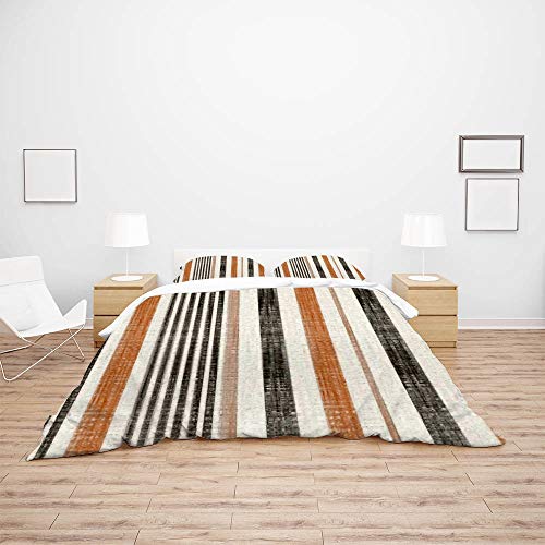 Housse de couette anti-plis beige et marron : parure de lit 3 pièces Queen Size facile à laver
