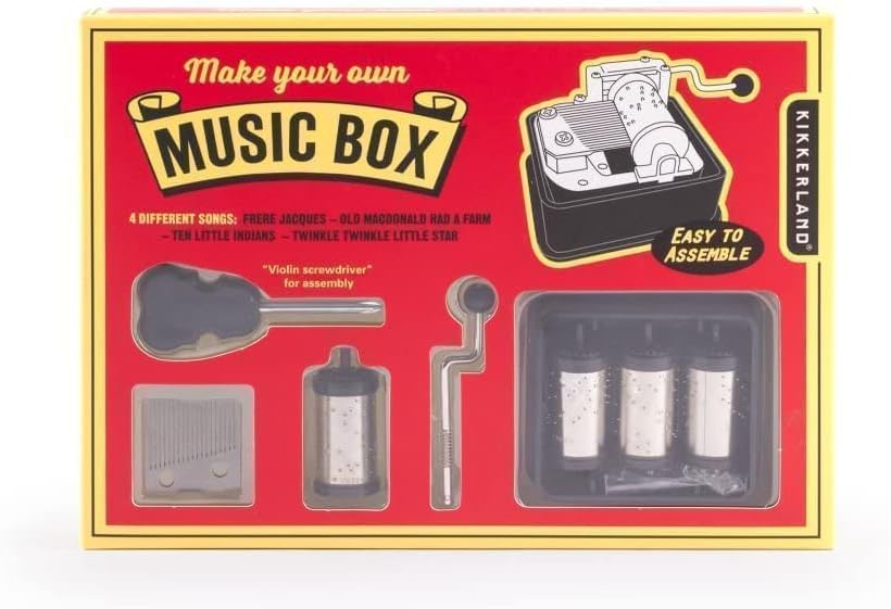 Kikkerland DIY Build Your Own Hand Crank Music Box Mechanical Movement Tool Kit, Custom Songs, Gifts for Music Lovers