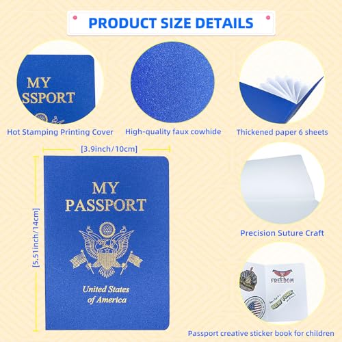 XIISVINT 30 Pcs Blank Passport Notebook Blue Passport Book Fake Passport Travel Journal Sticker Collection Book for Kids School Projects World Travel Pretend Activity Party Favors, 5.51x3.9 Inch