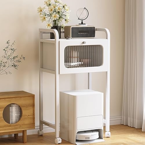 Lightweight White Robot Vacuum Storage Cabinet Side Table - Versatile End Table for Living Room, Perfect Organizer for Robot Cleaners, Stylish Home Furniture