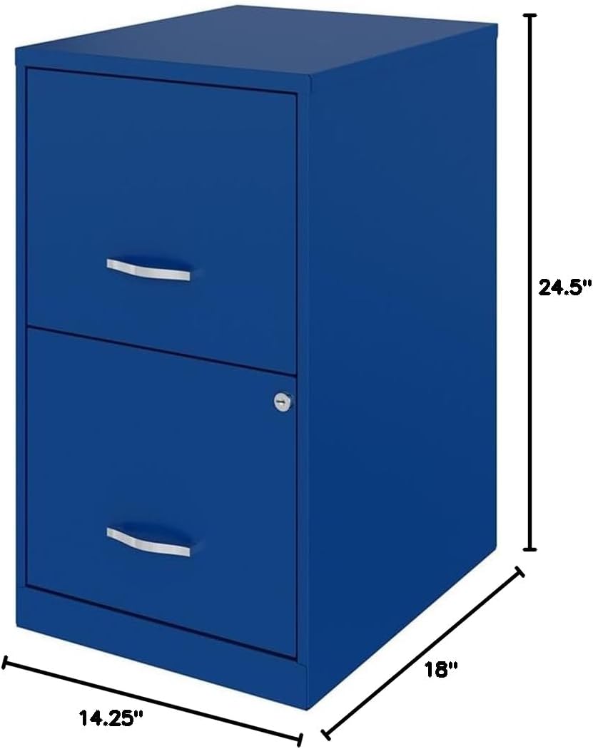 Pemberly Row 2-Drawer 18 in Metal Filing Cabinet, Classic Blue Finish, Painted Steel, Locking Drawers for Letter-Sized Files, Compact Office Storage Solution for Home Office or Small Workspace
