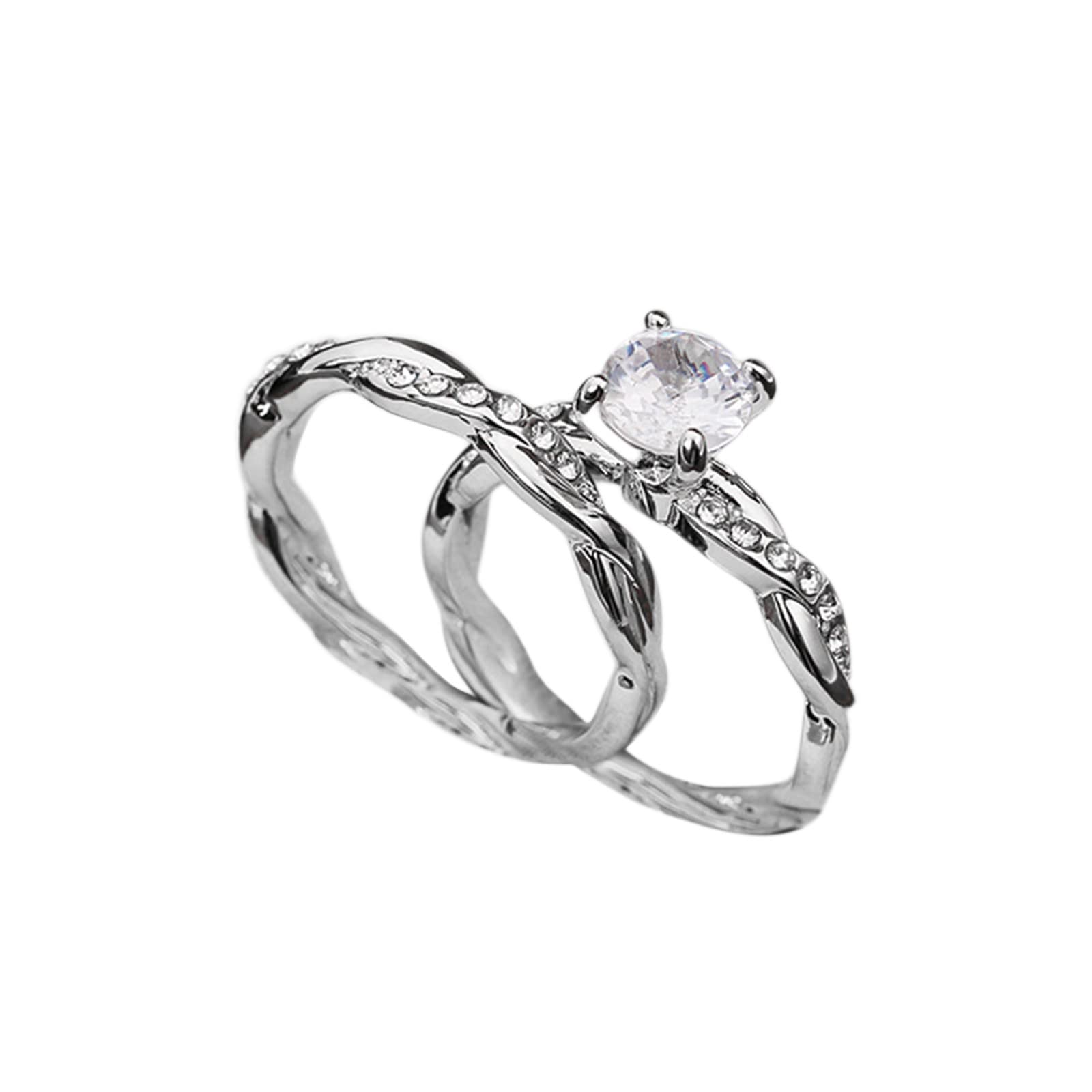Blowjob Ring Stainless Steel Wave Ring Silver Fried Dough Twist Geometry Rhinestone Ring Engagement Ring Full