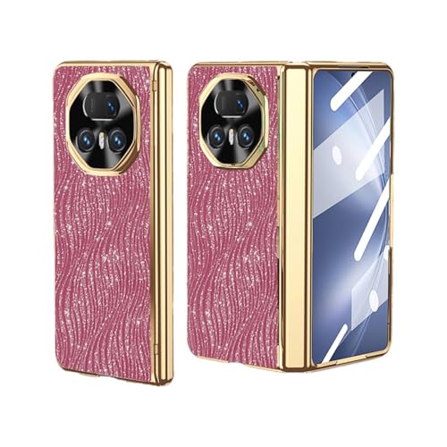 Étui Honor Magic V5 luxe en cuir rose pailleté de haute précision