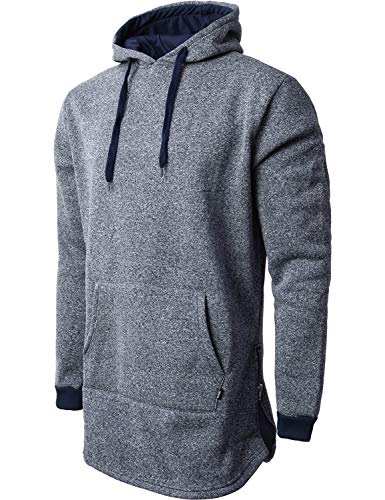 Ma Croix WV Mens Marled Hipster Hoodie Zipper Longline Hip Hop Fashion Extended Brushed Fleece Lightweight Elongated Pullover Sweater