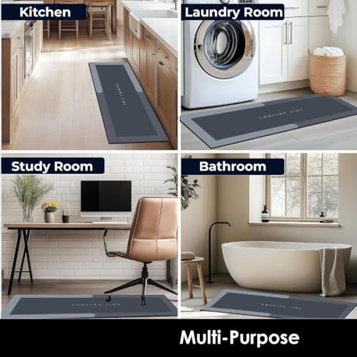 Image of Kitchen Anti Slip Mat for Floor, Waterproof Washable Kitchen Mats, Non Slip Kitchen Floor Mats for Home, Soft Mats for Kitchen, Kitchen Mats for Floor Anti Slip (Cooking TIME - Blue MAT)