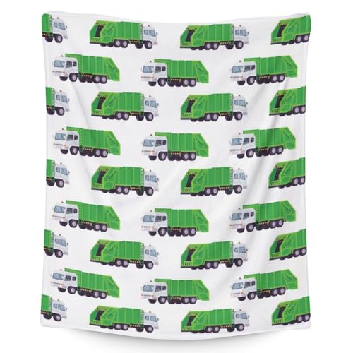 Mercuryelf Garbage Truck Blanket Gift - 40x50 Inches Modern Throw Blankets for Boys - White Soft, Fuzzy & Warm Throws for Travel, Office