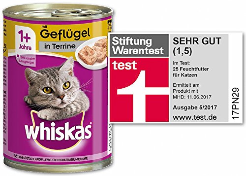 Whiskas Katzenfutter Nassfutter Adult 1+ mit Geflügel in Terrine, 12 Dosen (12 x 400g) – Ansicht 2