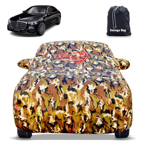 Image of Premium Car Cover for Mercedes S-Class Model | Waterproof, UV & Dust Protection | Mirror & Antenna Pocket | Triple Stitched, Soft Inner Lining, Belt & Buckle (Jungle Print)