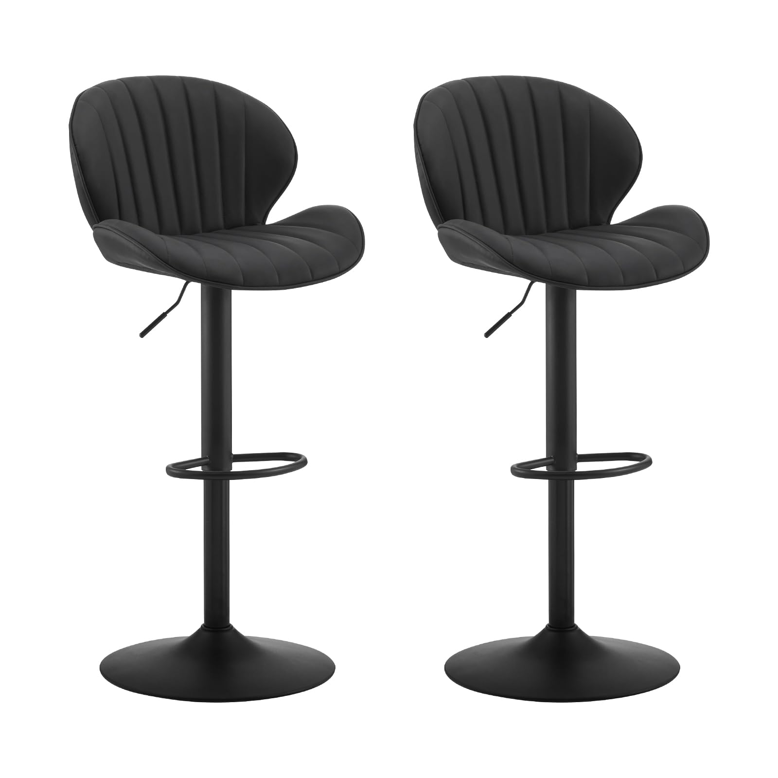 LEMROE Bar Stools Set of 2 Height Adjustable Swivel Faux Leather Kitchen Counter Chairs with Backrest Footrest Breakfast for High Island Home Pub Restaurant (2, Black)