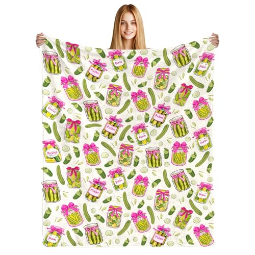 Pickle Gifts Blanket - 50 x 60 Inch Cozy Blankets Pickled Cucumber Throw Blanket for Girls Soft Flannel Blankets for Bed Couch Kimchi Sofa Stuff Decor for Women Gift for Pickles Lover