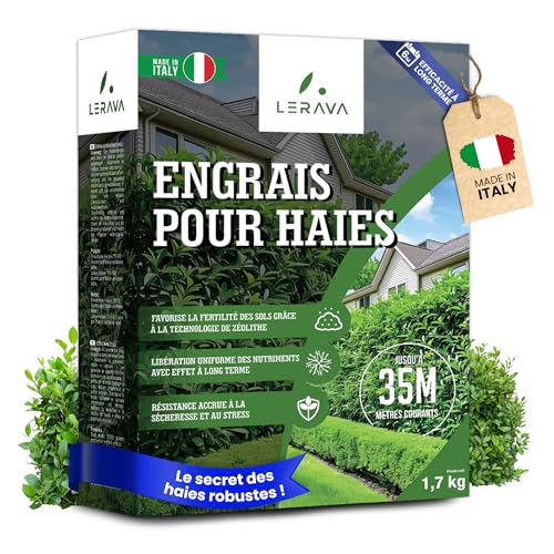LERAVA Engrais haies (1,7 kg) - Fertilisant longue durée avec effet progressif - Parfait pour cyprès, photinia et laurier - Croissance dense et vigoureuse - Idéal pour plantes vigoureuses et denses