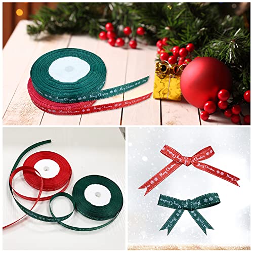 CNMTCCO 2 Rolls 43 Yard Merry Christmas Ribbons Grosgrain Wrapping Rope with Snowflake Pattern for Christmas Favor Party DIY Crafts Package Decor (White Font) - Image 7