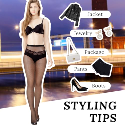 Image of Abeillo Rhinestone Fishnet Stockings for Women, 2 Pairs Stretchy Fishnet Tights High Waist Fish Nets Black Leggings Sparkly Clothes for Parties, Proms, Halloween