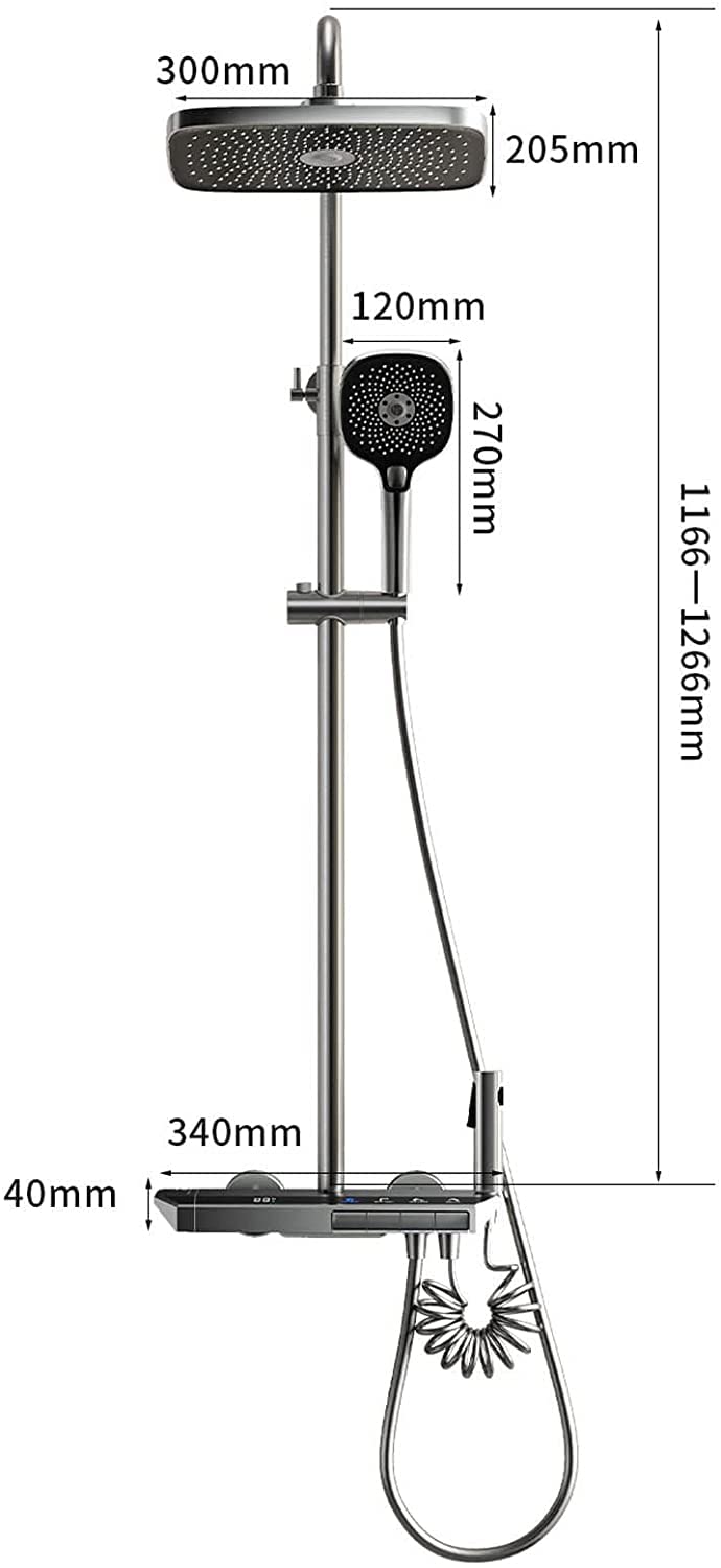 Set Rubinetto Doccia, Set termostatico con Display Digitale della Temperatura, soffione a Pioggia, Include Doppia Testa, beccuccio per Vasca e spruzzatore per Bidet I