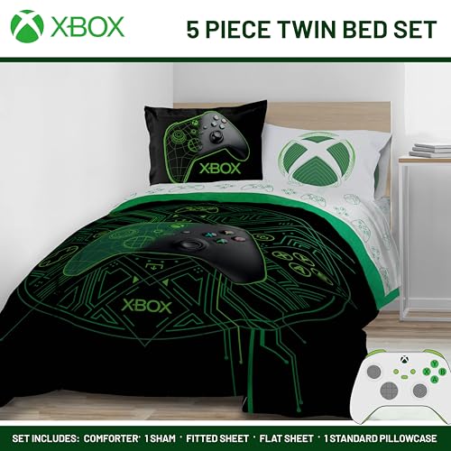 Image of Jay Franco Kids Comforter Set Includes Sheets and Pillow Covers - Soft and Cozy Bed Set for Stylish Room Decor, Official Licensed Product, White - Xbox, 5 Piece Twin