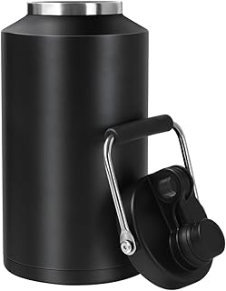 Gallon Water Jug,Insulated Water Bottle, 1 Gallon Jug with Handle, 128 oz Stainless Steel Large Water Bottle Wide Mouth Double Vacuum for Hot & Cold Drinks, Black