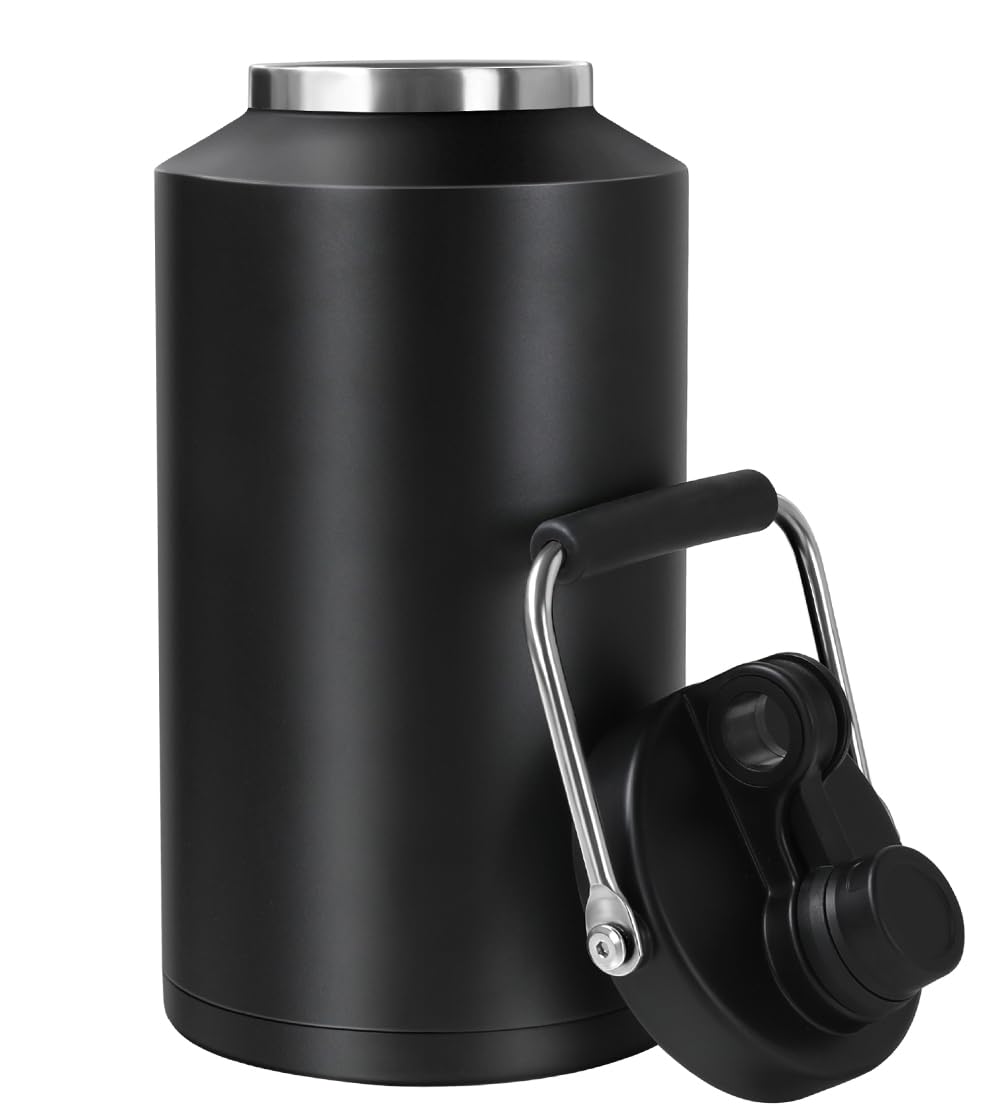Gallon Water Jug,Insulated Water Bottle, 1 Gallon Jug with Handle, 128 oz Stainless Steel Large Water Bottle Wide Mouth Double Vacuum for Hot & Cold Drinks, Black